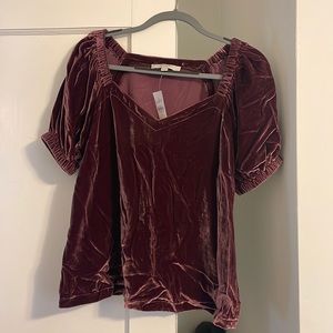 Velvet Top - Purple - Loft - Puff Sleeves